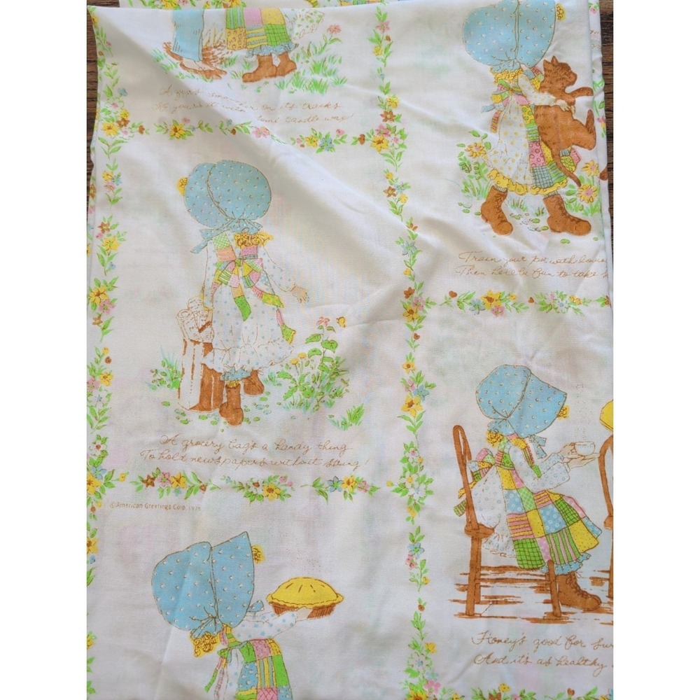 Vintage 1970s Holly Hobbie Twin Bed Flat Sheet Cottagecore